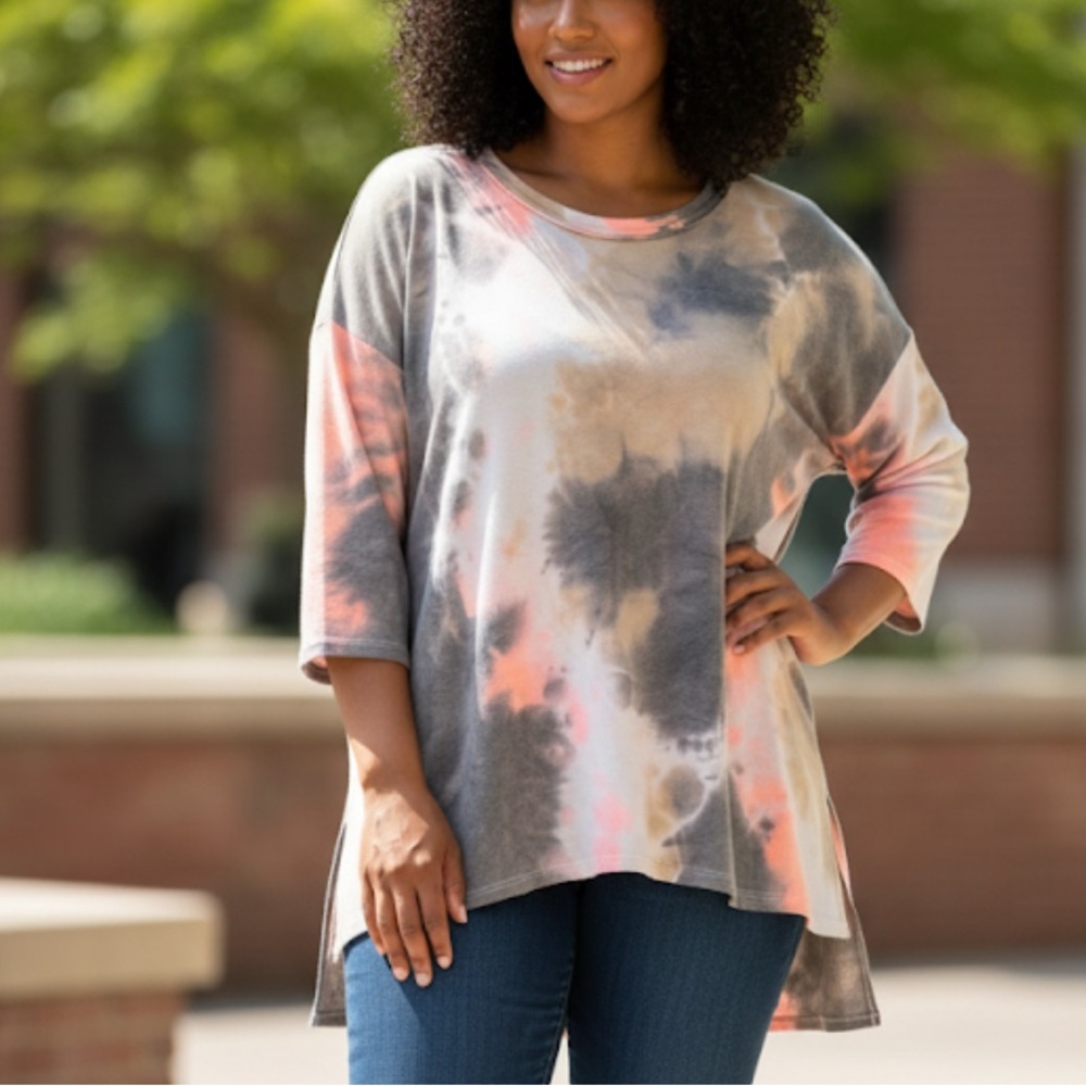 Indie Streetwear Tie Dye Oversized Poplin Top XXL Honeyme Curvy Neon Coral